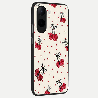  Cherry Heart Bow back cover For Poco C85x slim fit glass case with vibrant aesthetic design