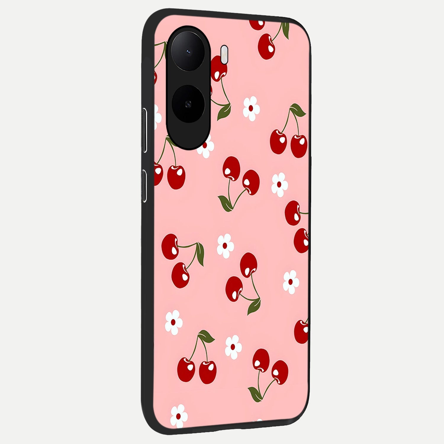  Cherry Love Mood back cover For Poco C85x slim fit glass case with vibrant aesthetic design