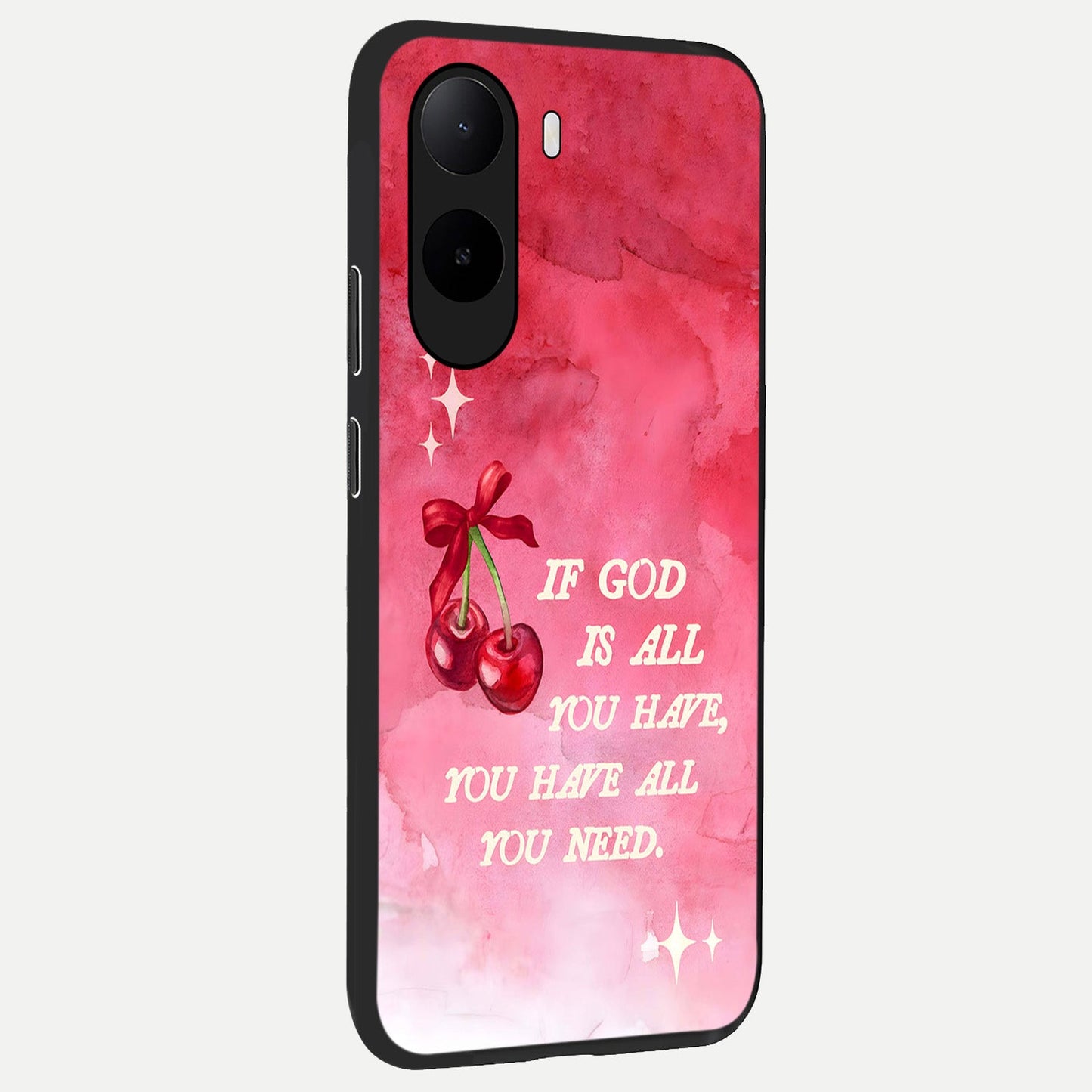  Cherry Quote back cover For Poco C85x slim fit glass case with vibrant aesthetic design