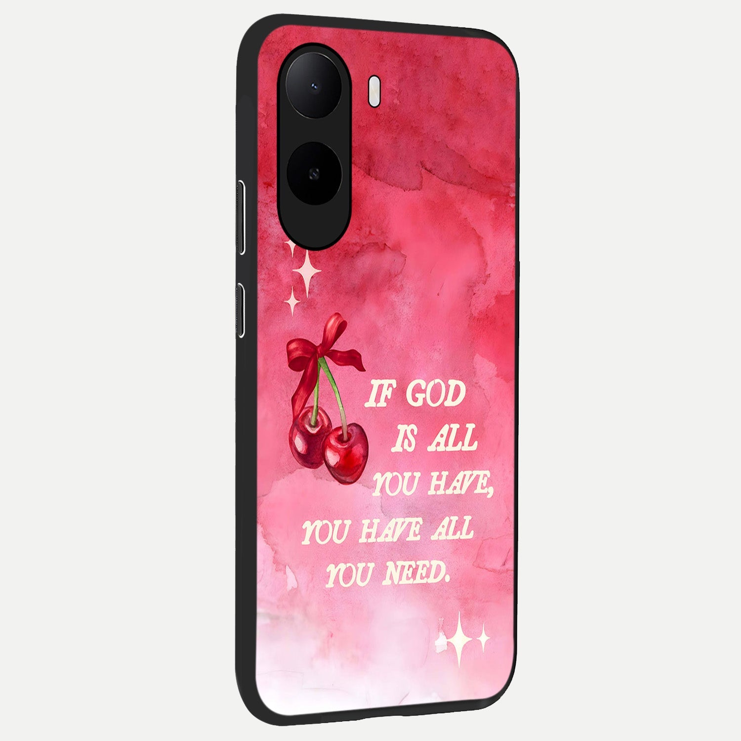  Cherry Quote back cover For Poco C85x slim fit glass case with vibrant aesthetic design