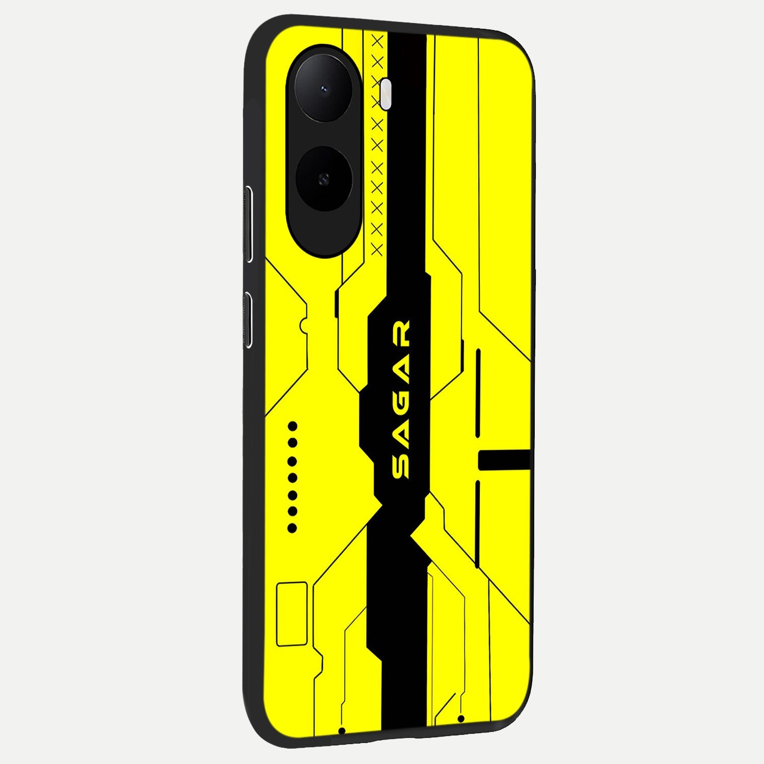  Circuit CYBERPUNK Custom Name back cover For Poco C85x slim fit glass case with vibrant aesthetic design