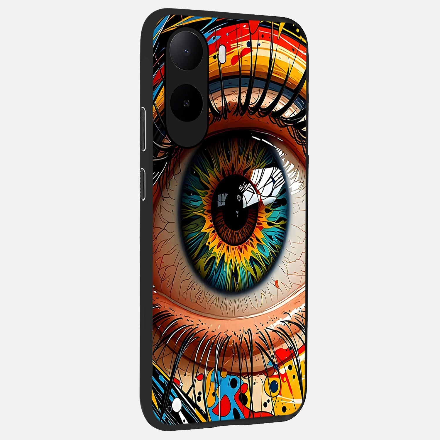  Colorful Eye back cover For Poco C85x slim fit glass case with vibrant aesthetic design