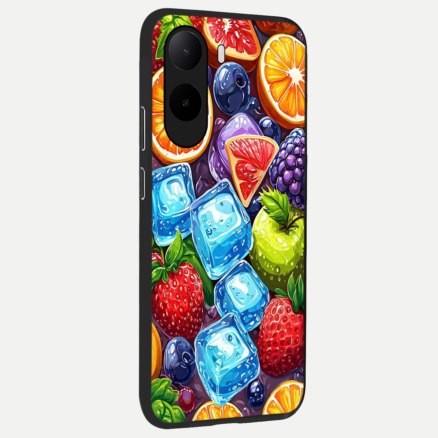  Colorful Fruits with Ice back cover For Poco C85x slim fit glass case with vibrant aesthetic design