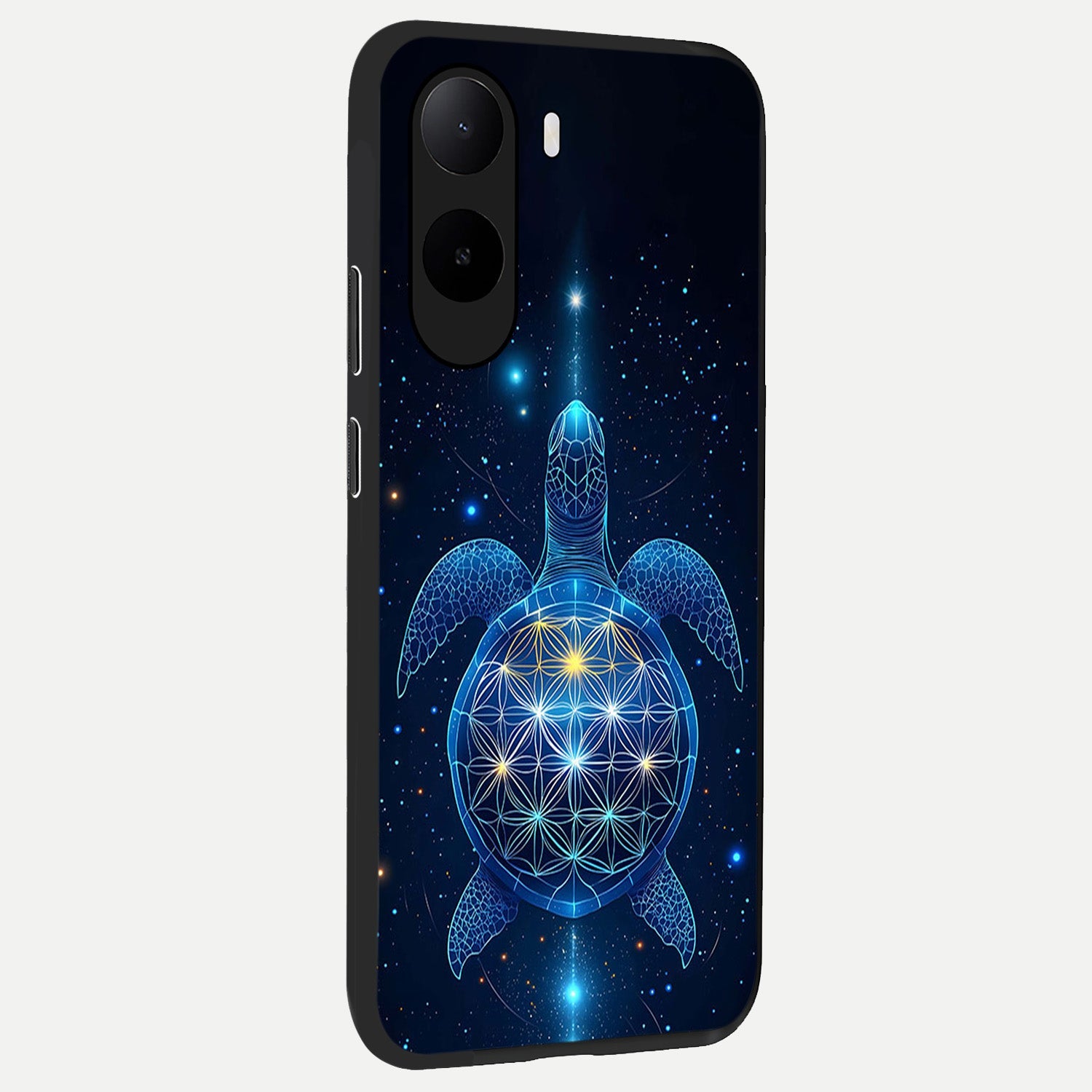  Crimson Blue Turtle back cover For Poco C85x slim fit glass case with vibrant aesthetic design