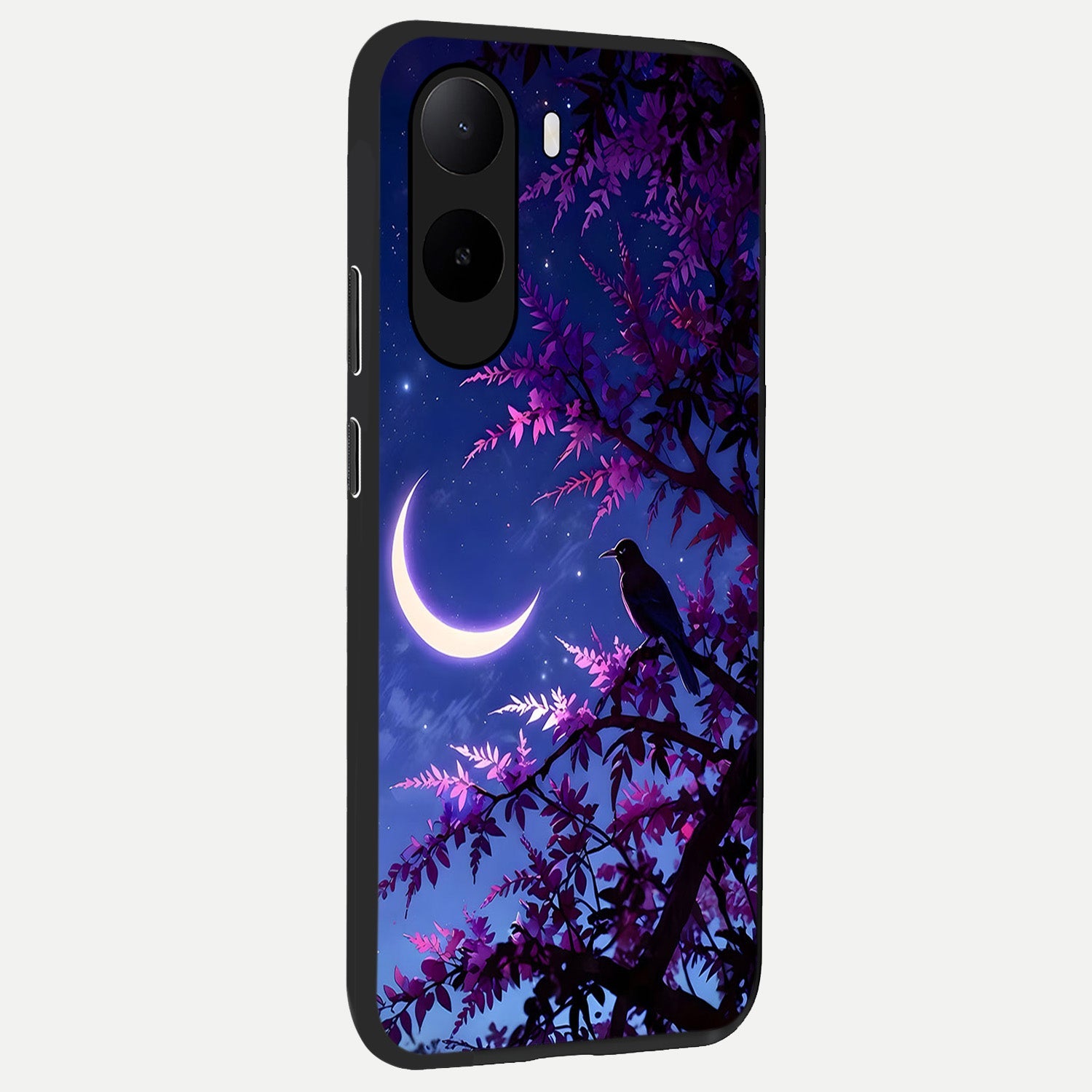  Crow And Moon Scenery back cover For Poco C85x slim fit glass case with vibrant aesthetic design