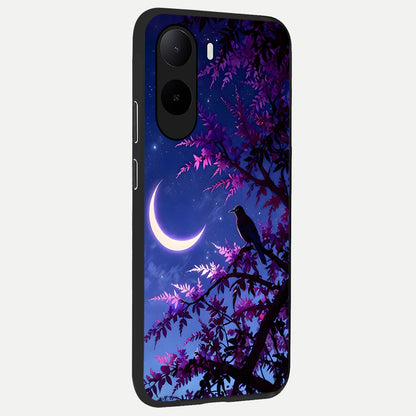  Crow And Moon Scenery back cover For Poco C85x slim fit glass case with vibrant aesthetic design