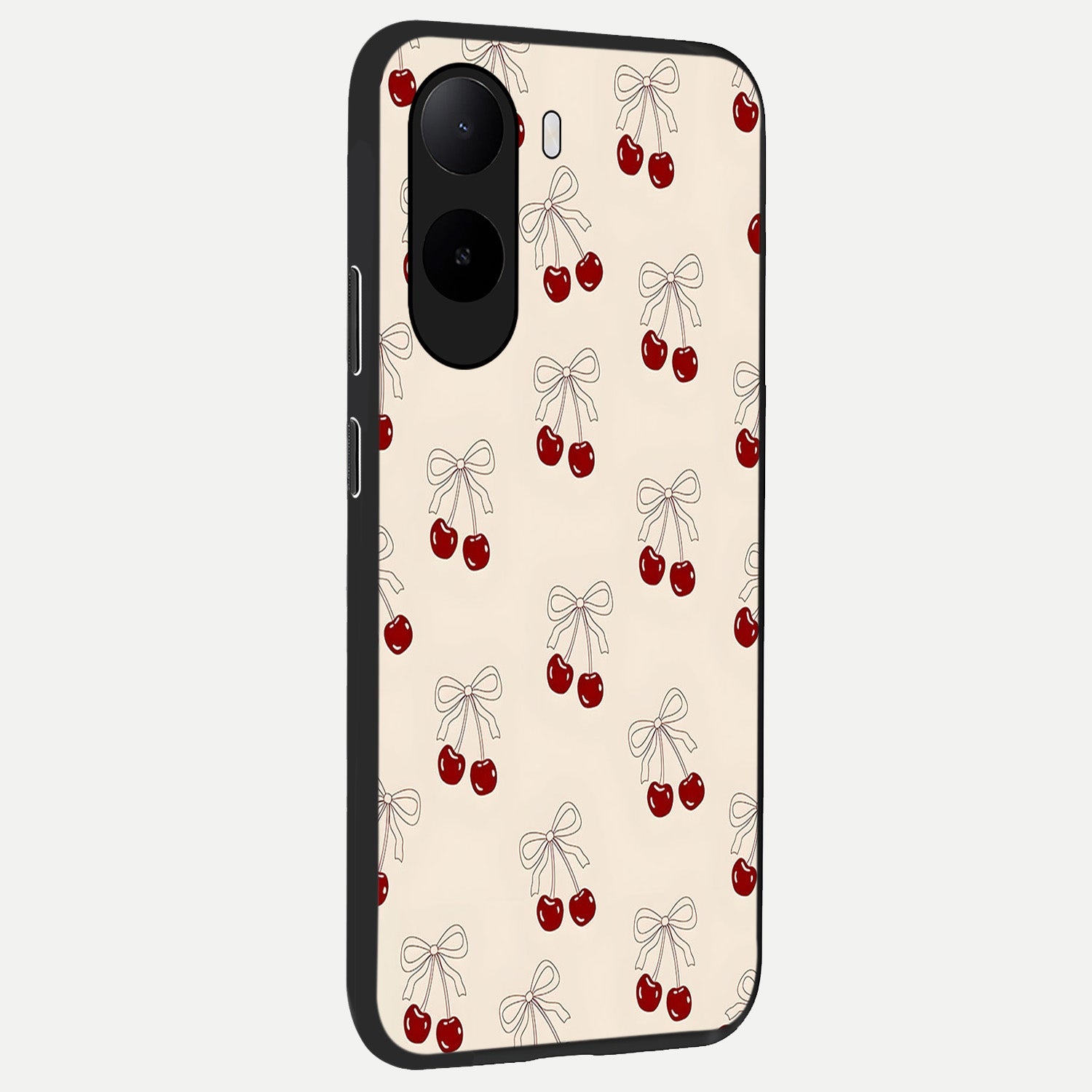  Cute Cherry Pattern back cover For Poco C85x slim fit glass case with vibrant aesthetic design