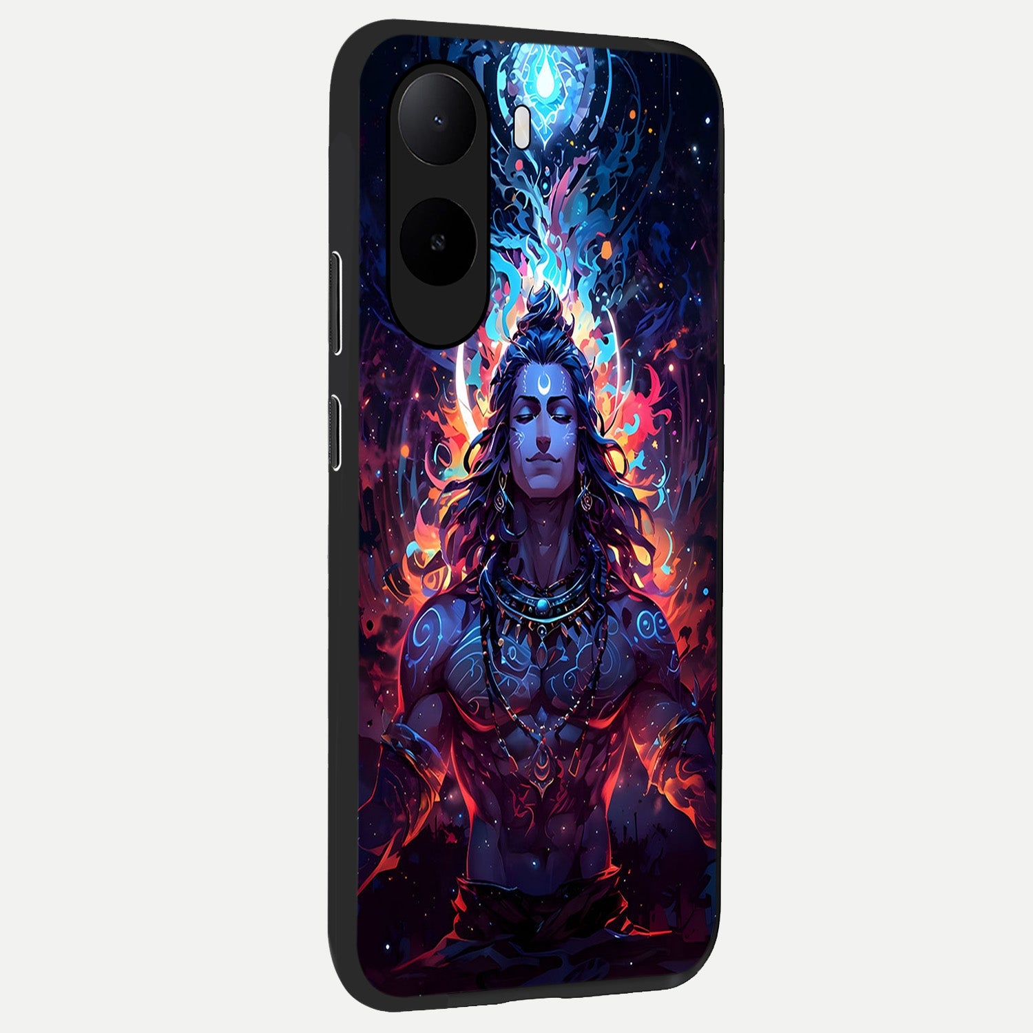  Divine Fire Shiv back cover For Poco C85x slim fit glass case with vibrant aesthetic design