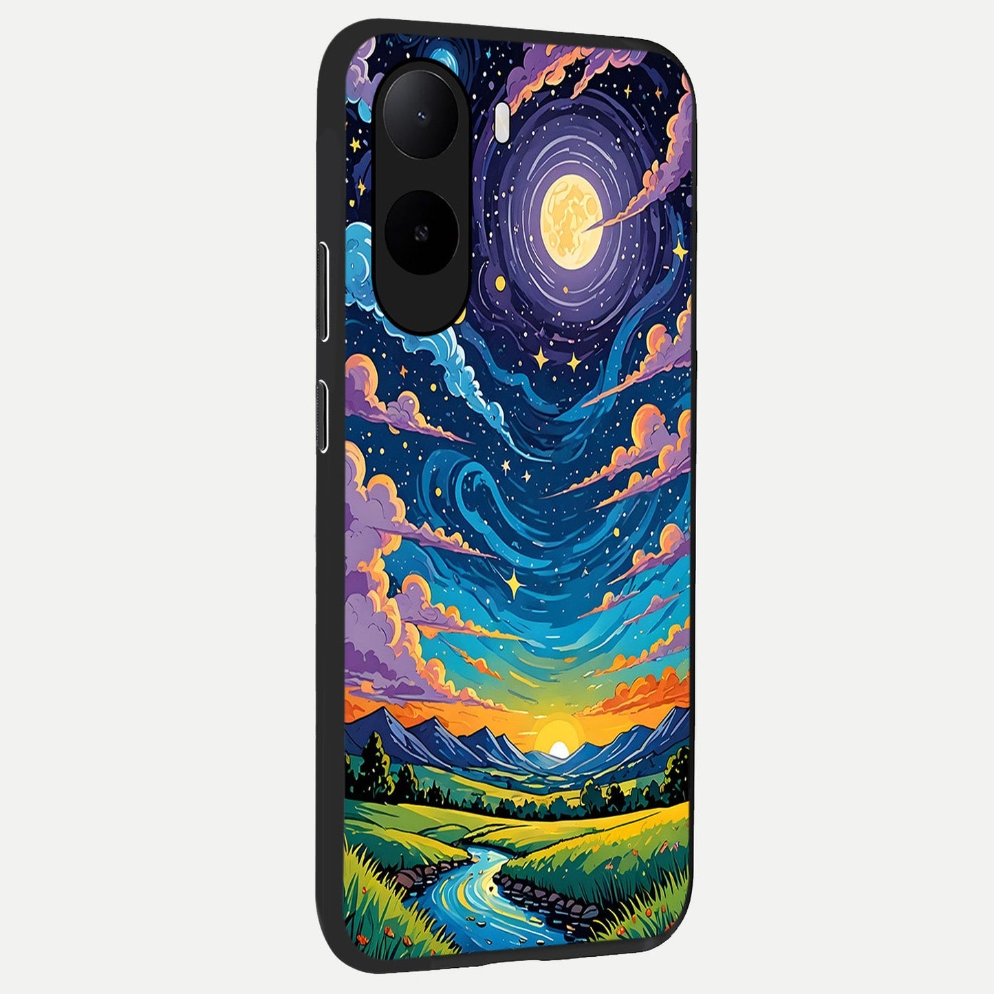  Dreamy Night Landscape back cover For Poco C85x slim fit glass case with vibrant aesthetic design