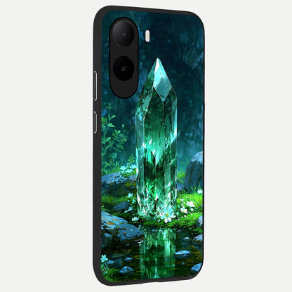  Emerald Light Crystal back cover For Poco C85x slim fit glass case with vibrant aesthetic design