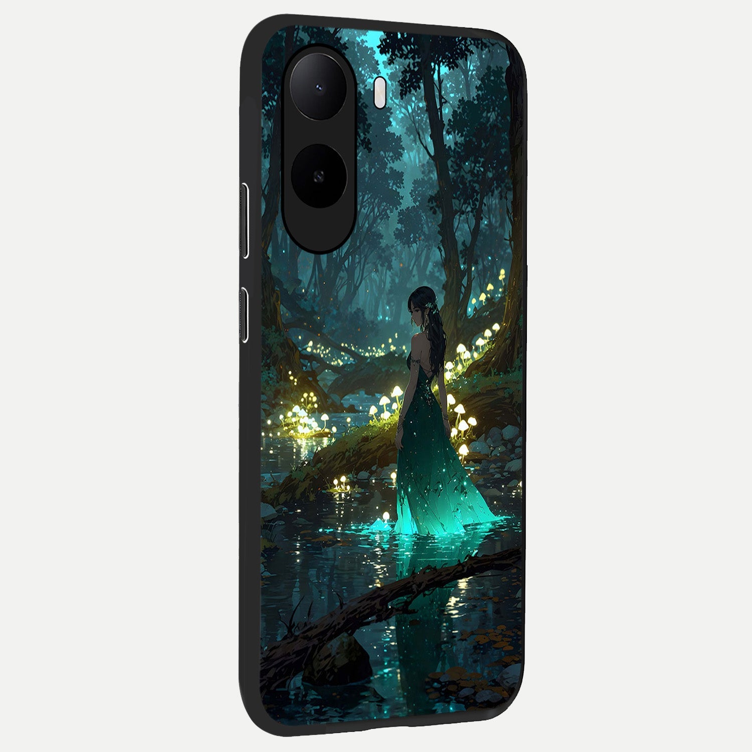  Enchanted Forest Glow back cover For Poco C85x slim fit glass case with vibrant aesthetic design