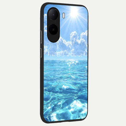  Endless Ocean Horizon back cover For Poco C85x slim fit glass case with vibrant aesthetic design