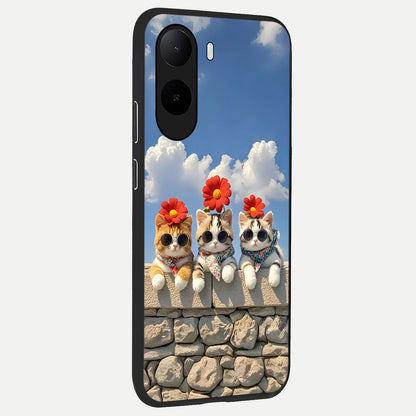  Floral Kitty Squad back cover For Poco C85x slim fit glass case with vibrant aesthetic design