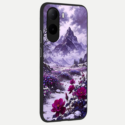  Flower Mountain View back cover For Poco C85x slim fit glass case with vibrant aesthetic design