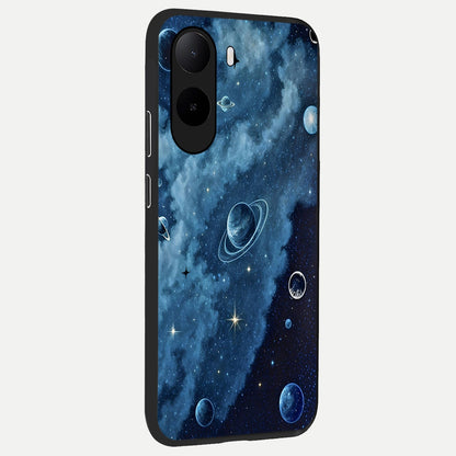  Galaxy Dream Space back cover For Poco C85x slim fit glass case with vibrant aesthetic design