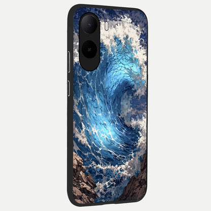  Giant Ocean Wave back cover For Poco C85x slim fit glass case with vibrant aesthetic design