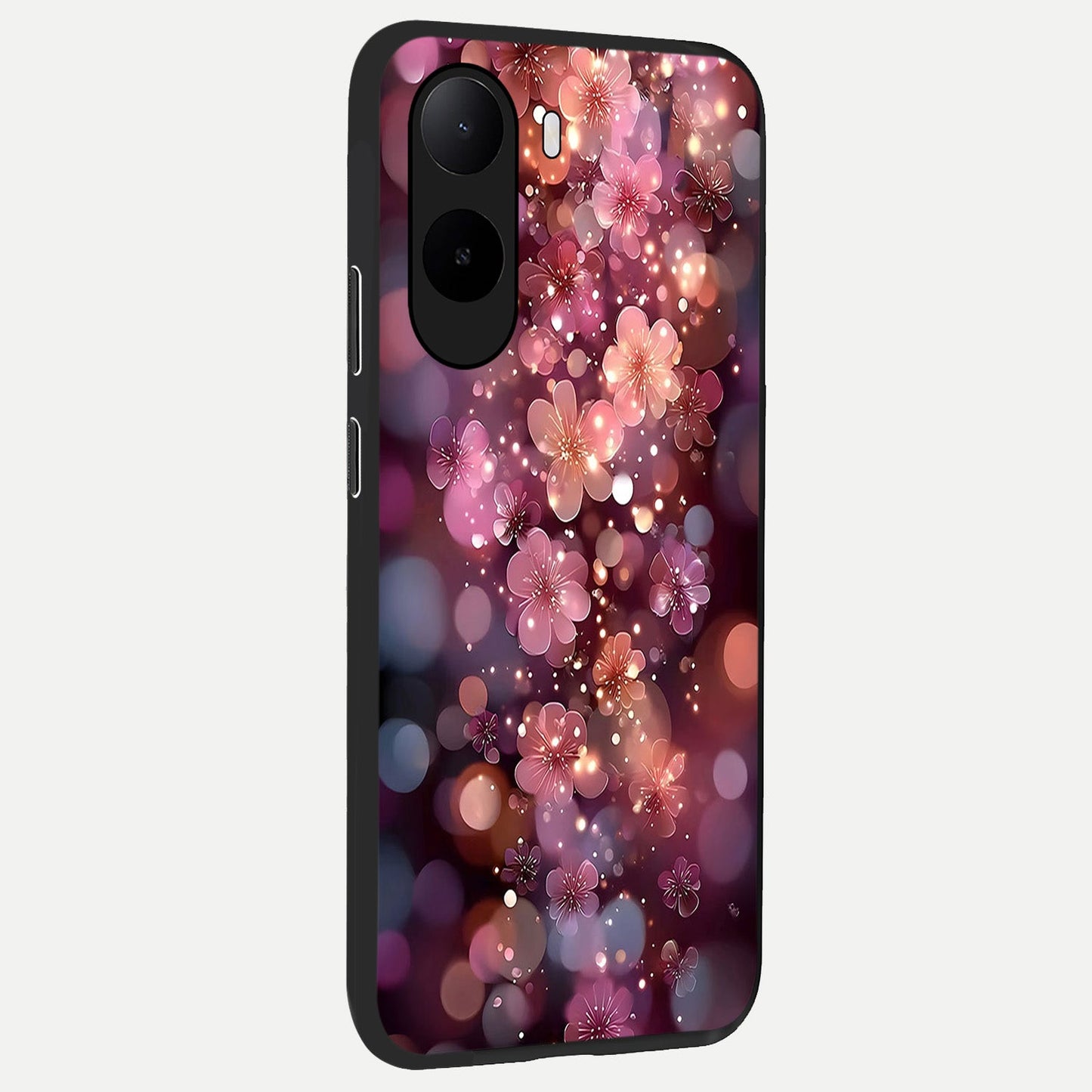  Glowing Petal Bliss back cover For Poco C85x slim fit glass case with vibrant aesthetic design
