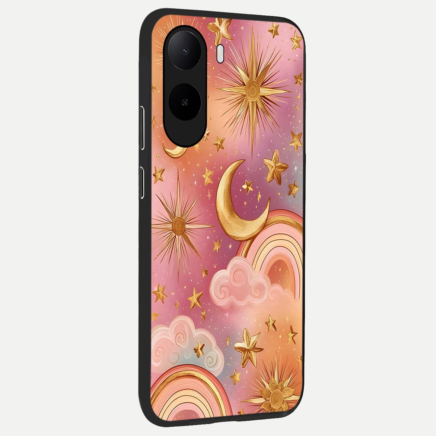  Golden Celestial Dreams back cover For Poco C85x slim fit glass case with vibrant aesthetic design