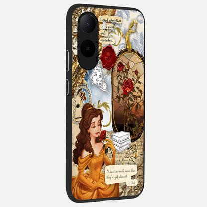 Golden Dream Belle back cover For Poco C85x slim fit glass case with vibrant aesthetic design