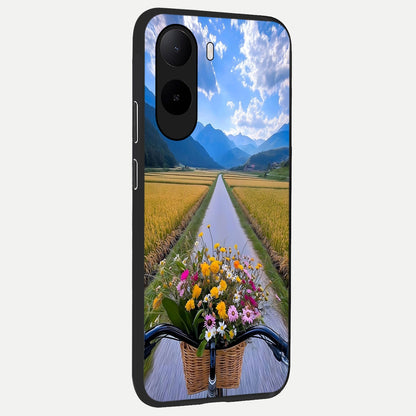  Golden Field Journey back cover For Poco C85x slim fit glass case with vibrant aesthetic design