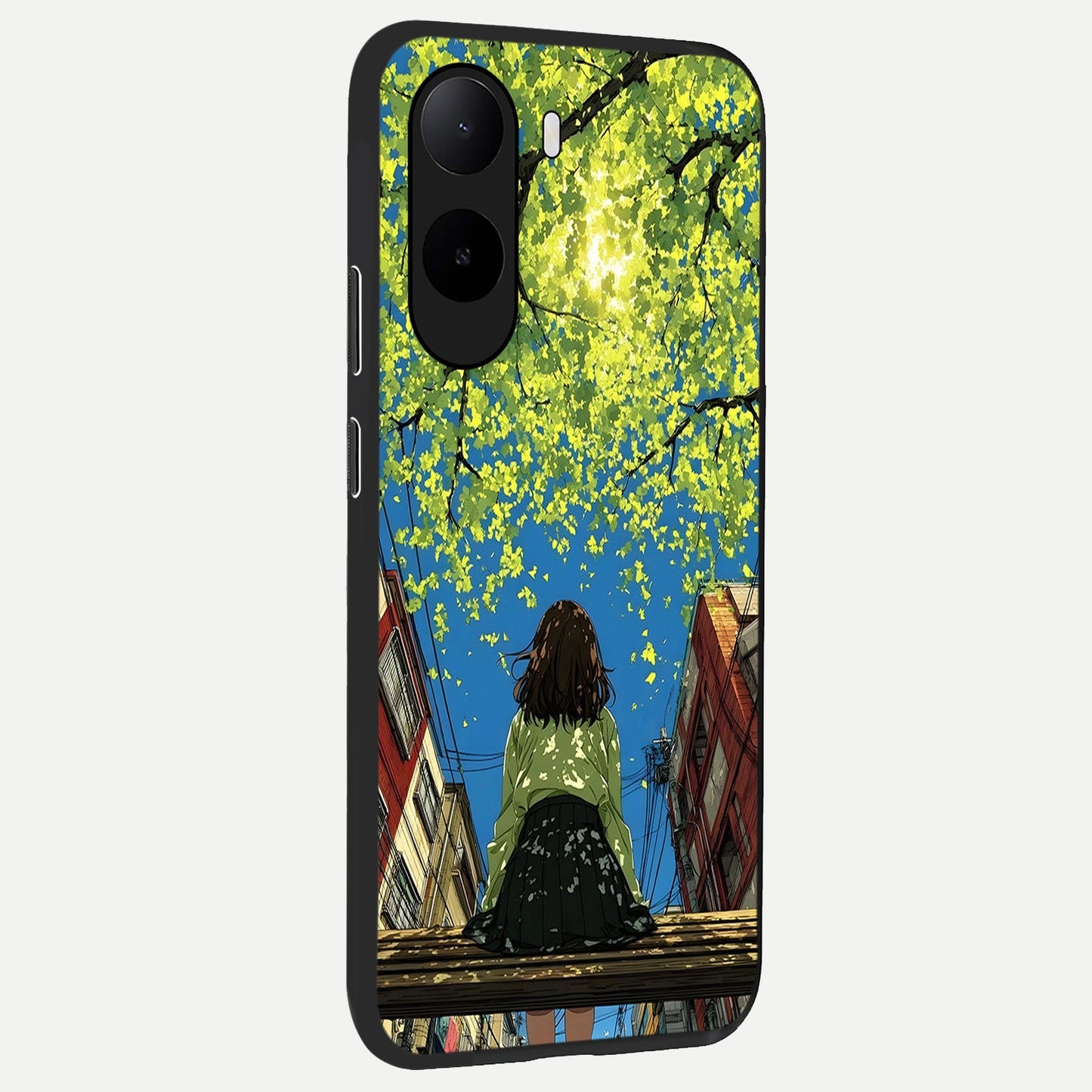  Golden Leaves Glow back cover For Poco C85x slim fit glass case with vibrant aesthetic design