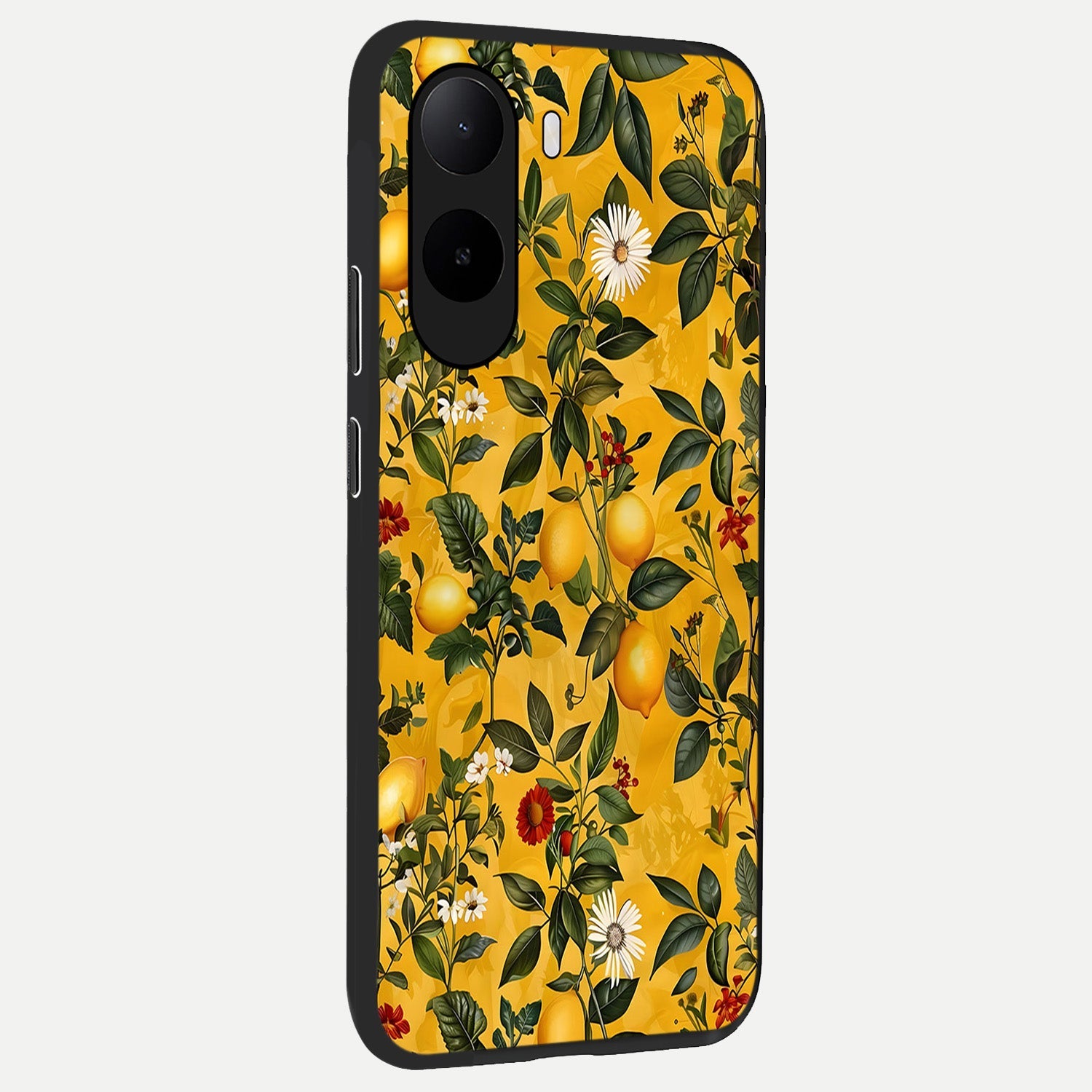  Golden Lemon Field back cover For Poco C85x slim fit glass case with vibrant aesthetic design