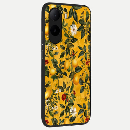  Golden Lemon Field back cover For Poco C85x slim fit glass case with vibrant aesthetic design