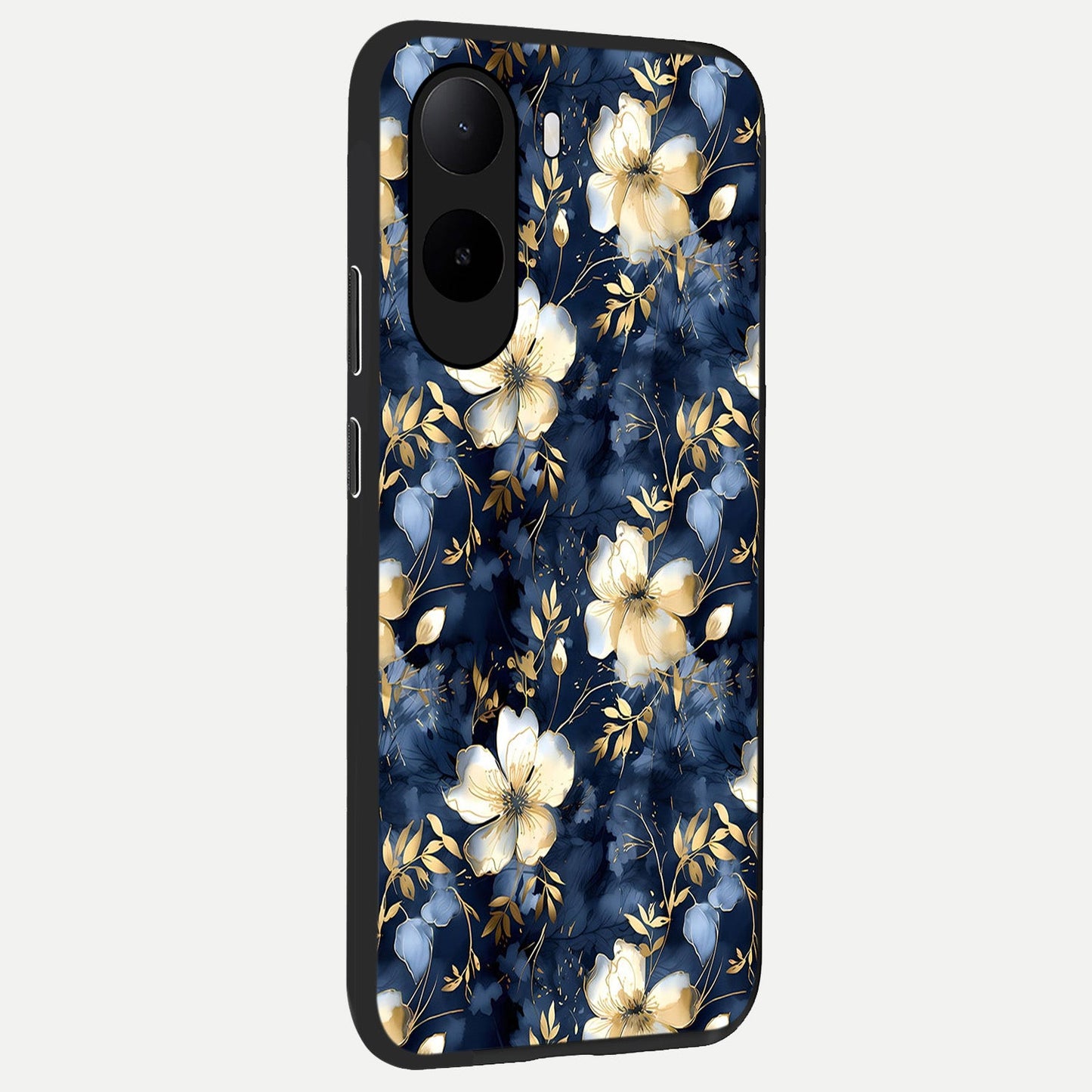  Golden Midnight Bloom back cover For Poco C85x slim fit glass case with vibrant aesthetic design
