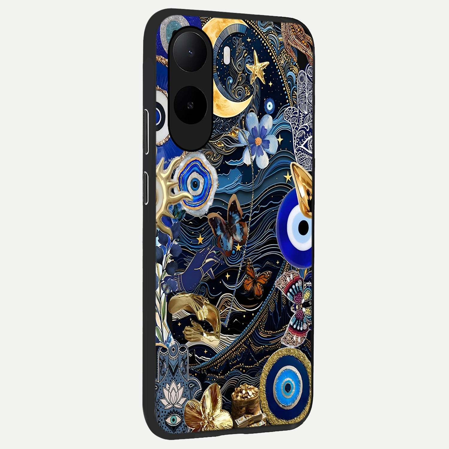  Golden Moon Magic back cover For Poco C85x slim fit glass case with vibrant aesthetic design