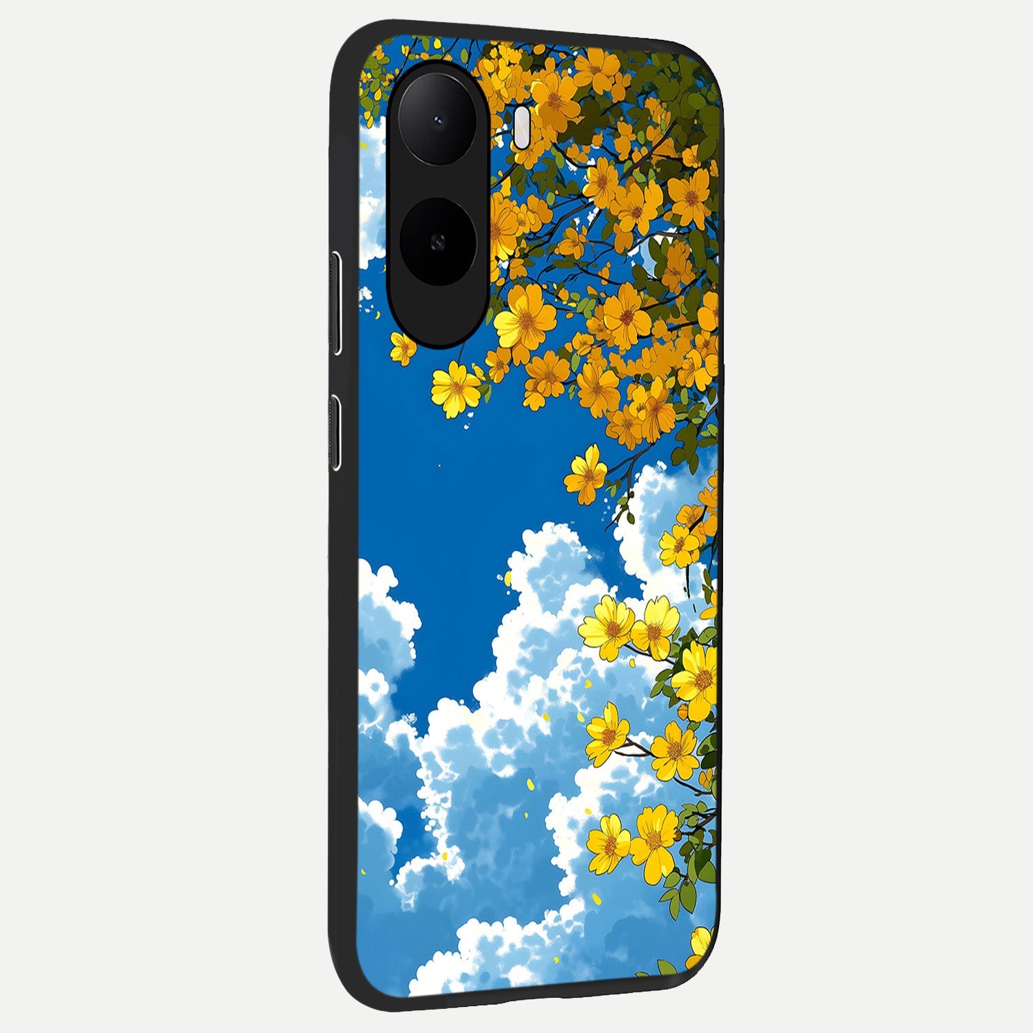  Golden Petal Sky back cover For Poco C85x slim fit glass case with vibrant aesthetic design