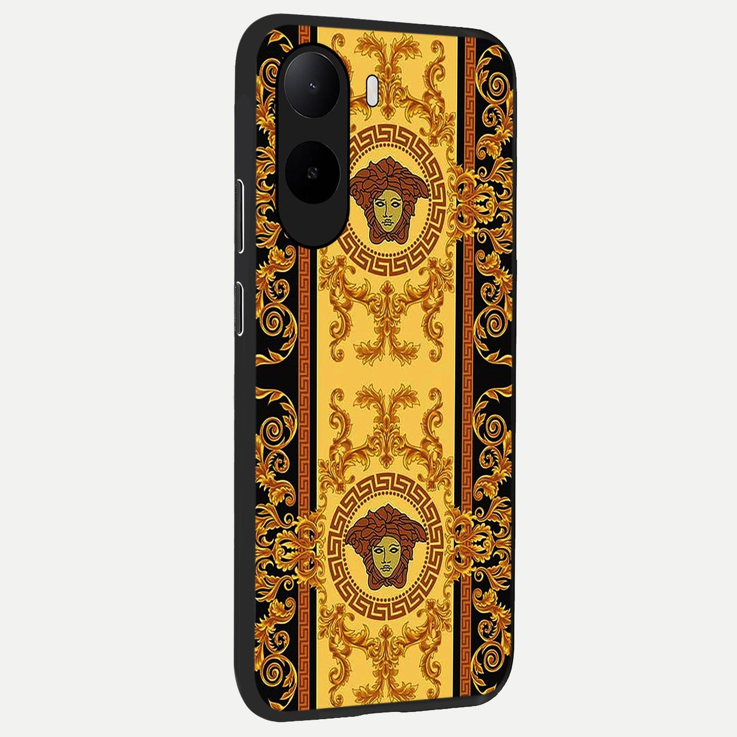 Golden Royal Heritage back cover For Poco C85x slim fit glass case with vibrant aesthetic design