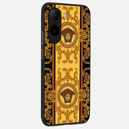  Golden Royal Heritage back cover For Poco C85x slim fit glass case with vibrant aesthetic design