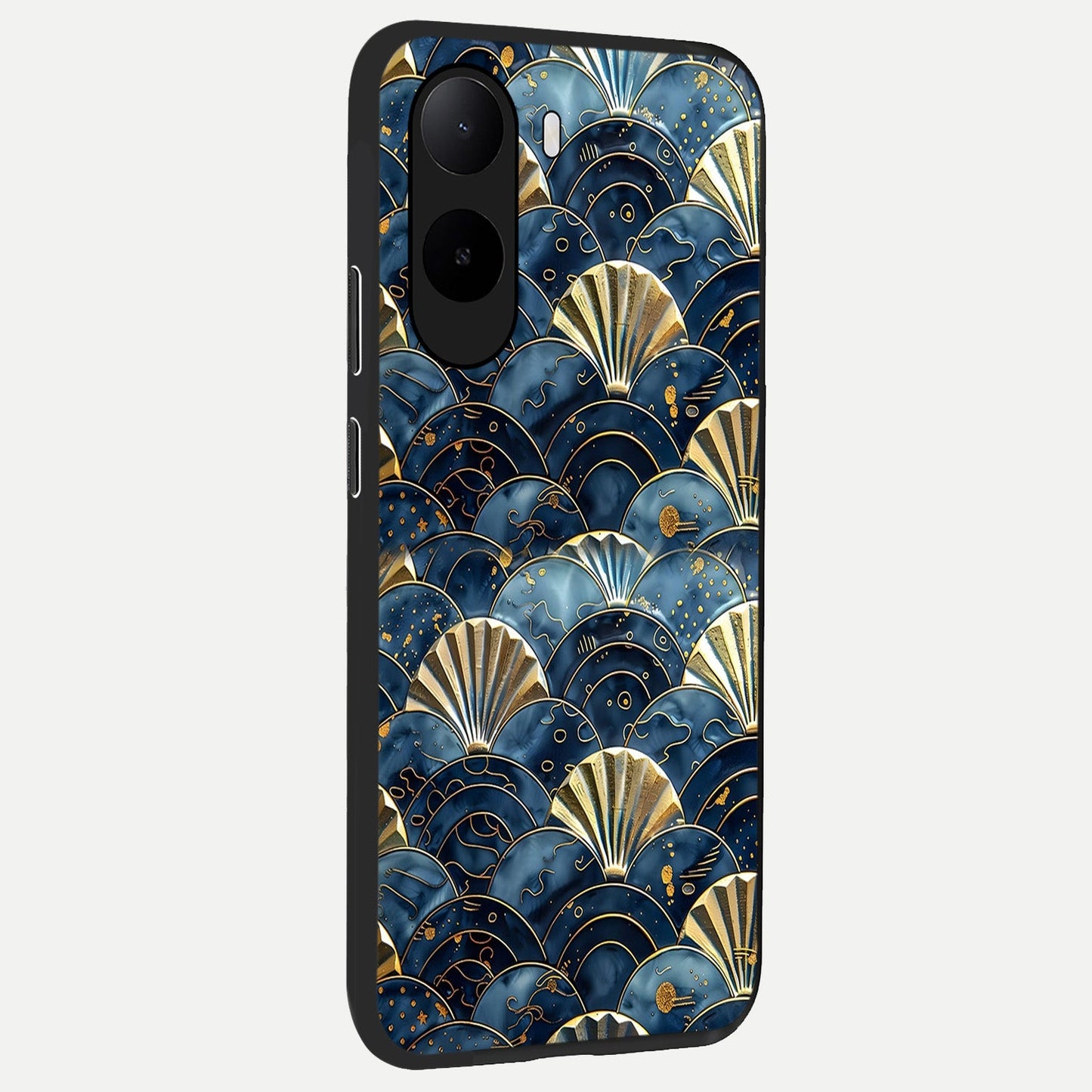  Golden Wave Luxe back cover For Poco C85x slim fit glass case with vibrant aesthetic design