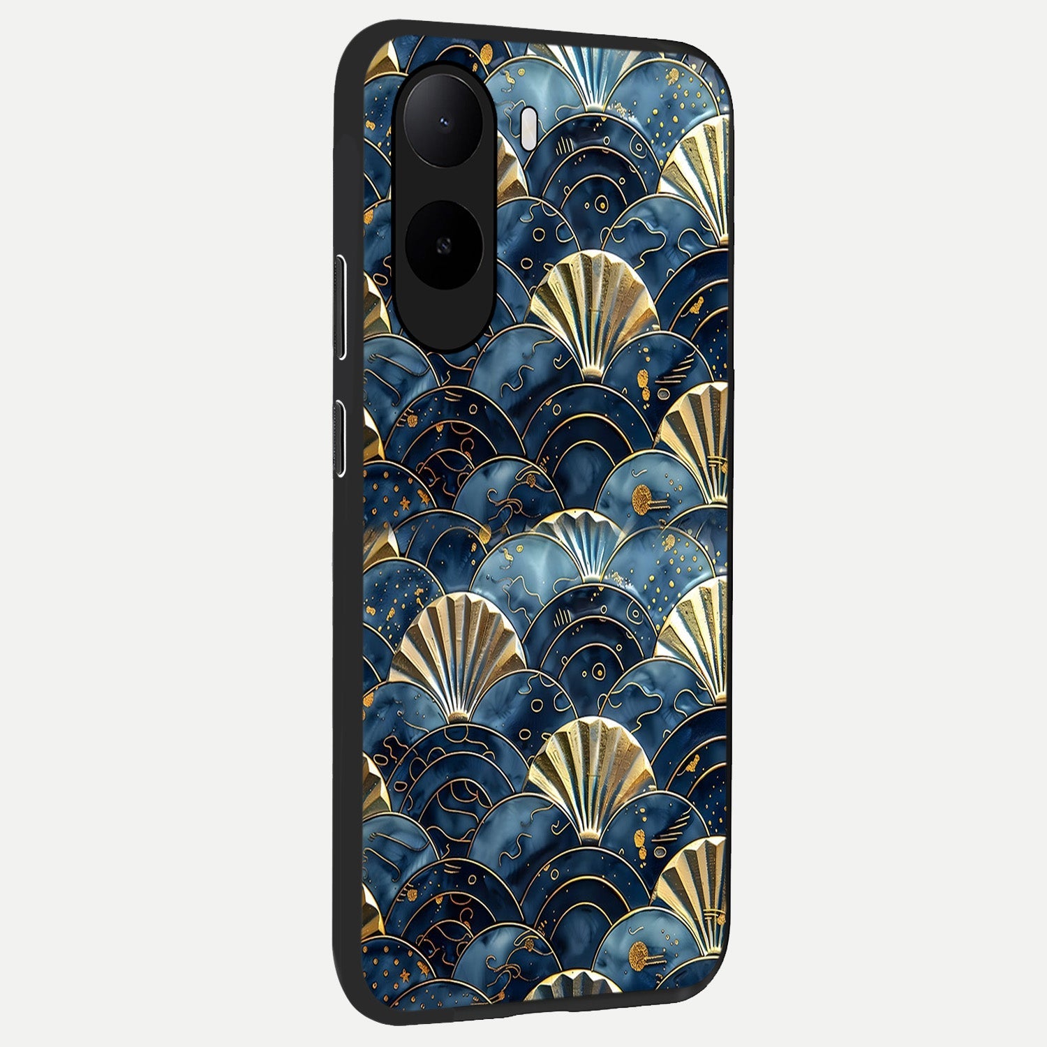  Golden Wave Luxe back cover For Poco C85x slim fit glass case with vibrant aesthetic design
