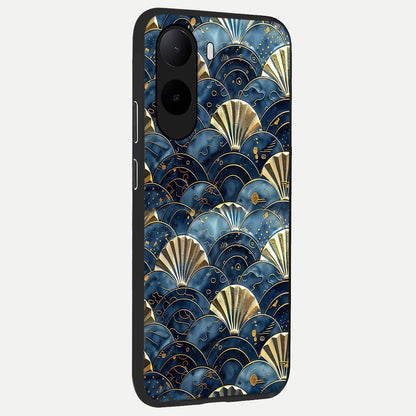  Golden Wave Luxe back cover For Poco C85x slim fit glass case with vibrant aesthetic design