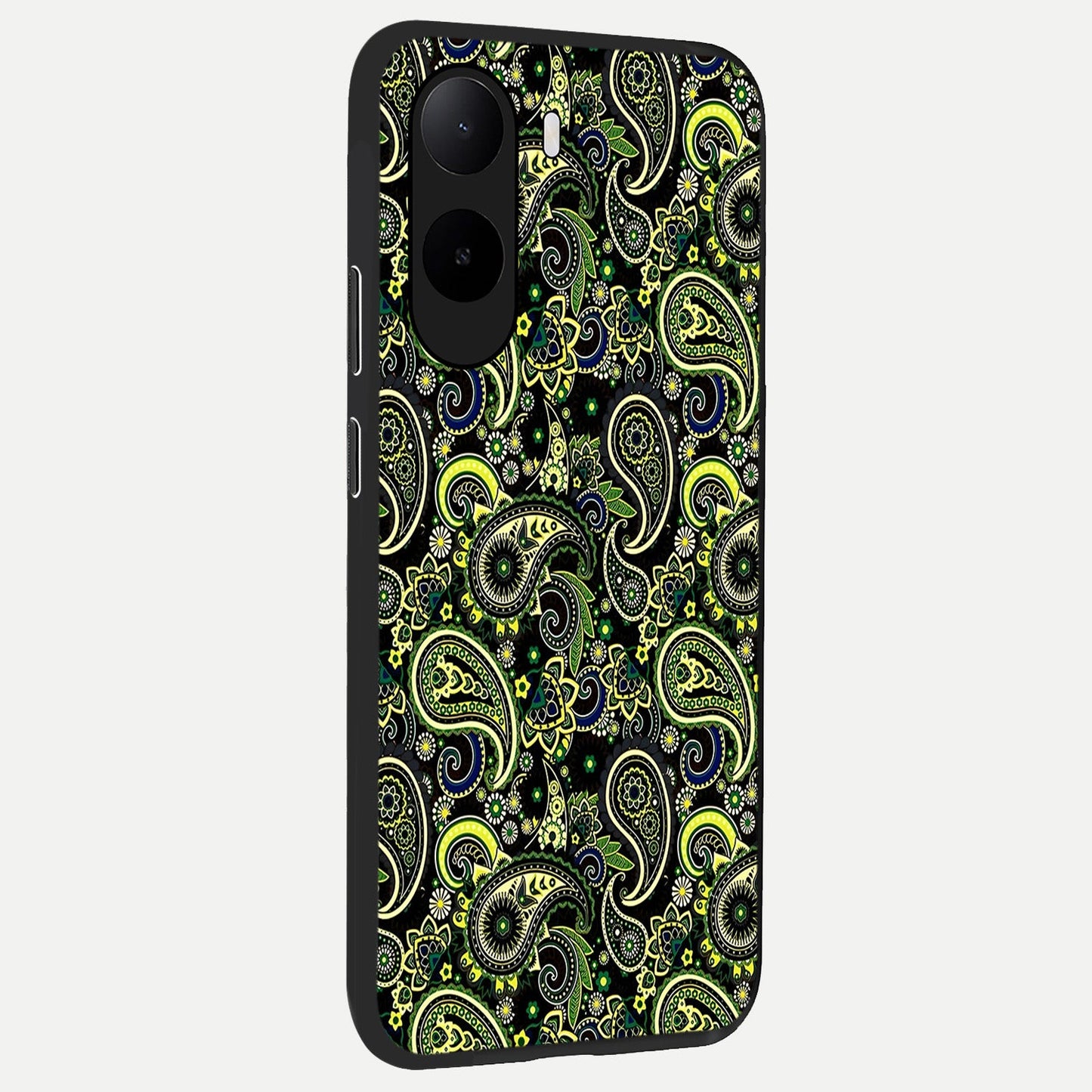  Green Lemon back cover For Poco C85x slim fit glass case with vibrant aesthetic design
