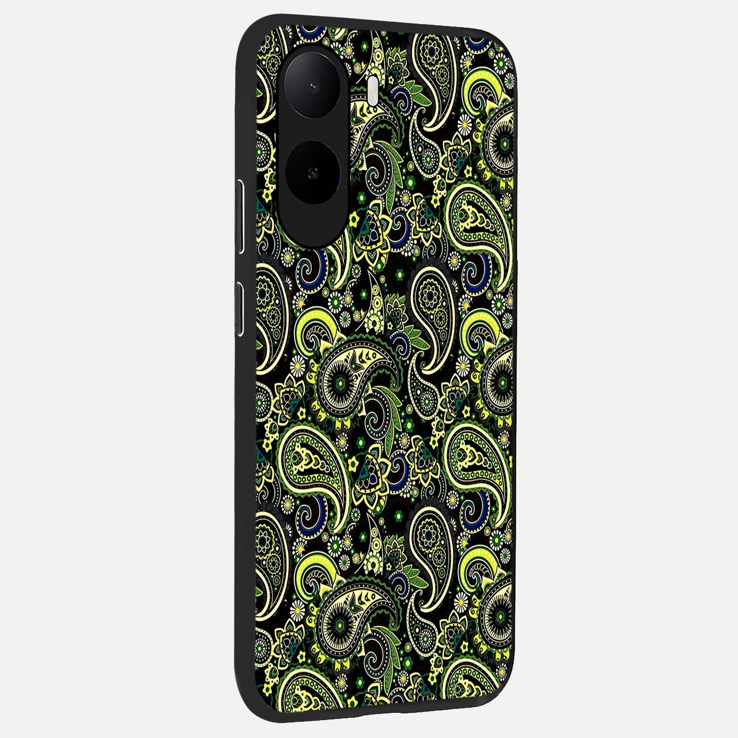  Green Lemon back cover For Poco C85x slim fit glass case with vibrant aesthetic design
