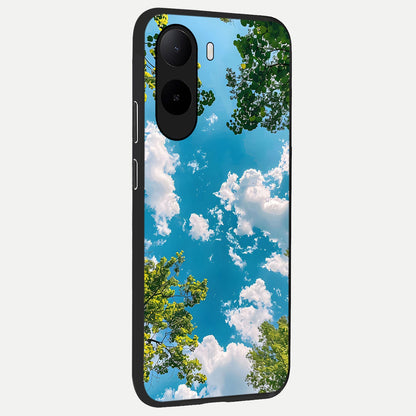  Green Moon Energy back cover For Poco C85x slim fit glass case with vibrant aesthetic design