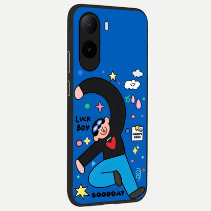  Happy Luck Vibe back cover For Poco C85x slim fit glass case with vibrant aesthetic design