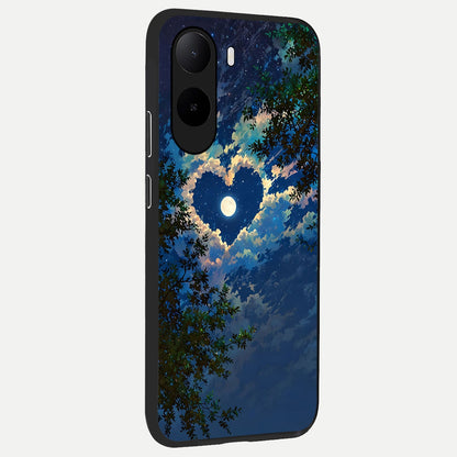  Heart With Moon Sky back cover For Poco C85x slim fit glass case with vibrant aesthetic design