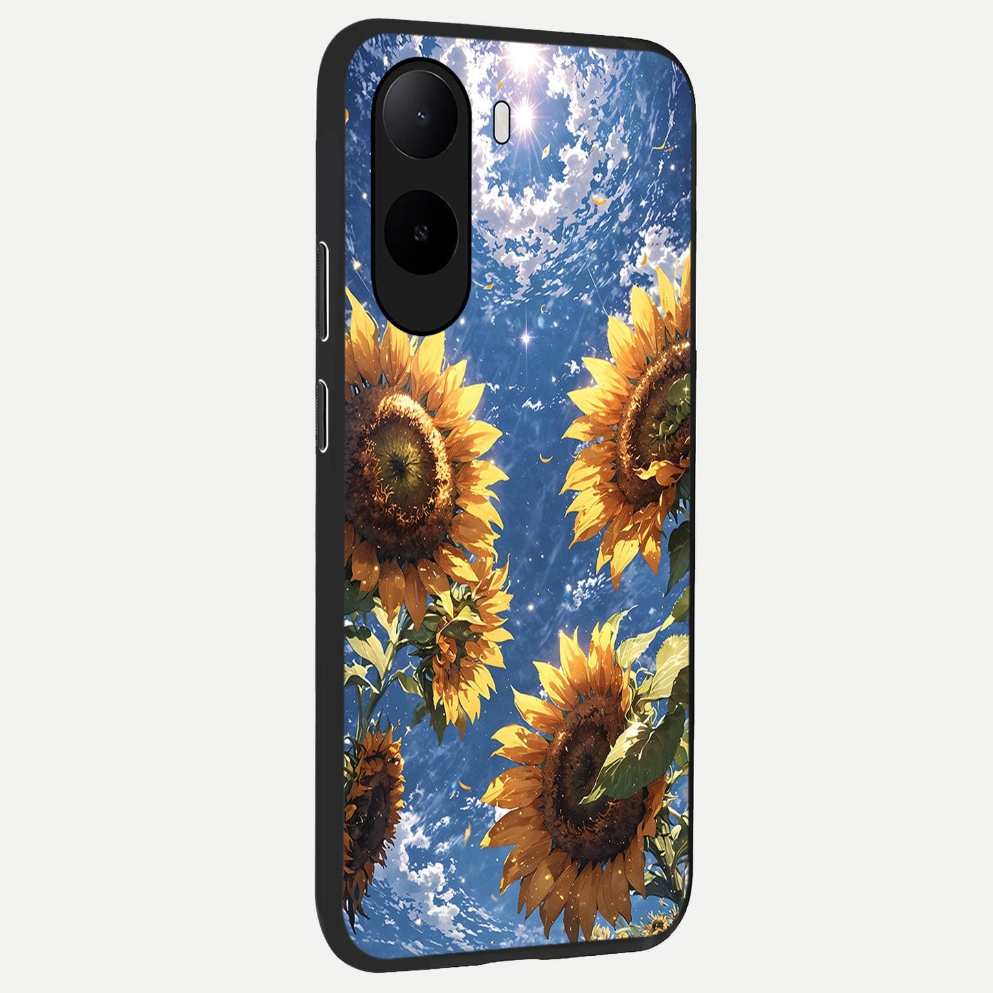  Heavenly Sunflower Rise back cover For Poco C85x slim fit glass case with vibrant aesthetic design
