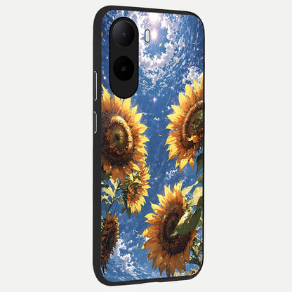  Heavenly Sunflower Rise back cover For Poco C85x slim fit glass case with vibrant aesthetic design
