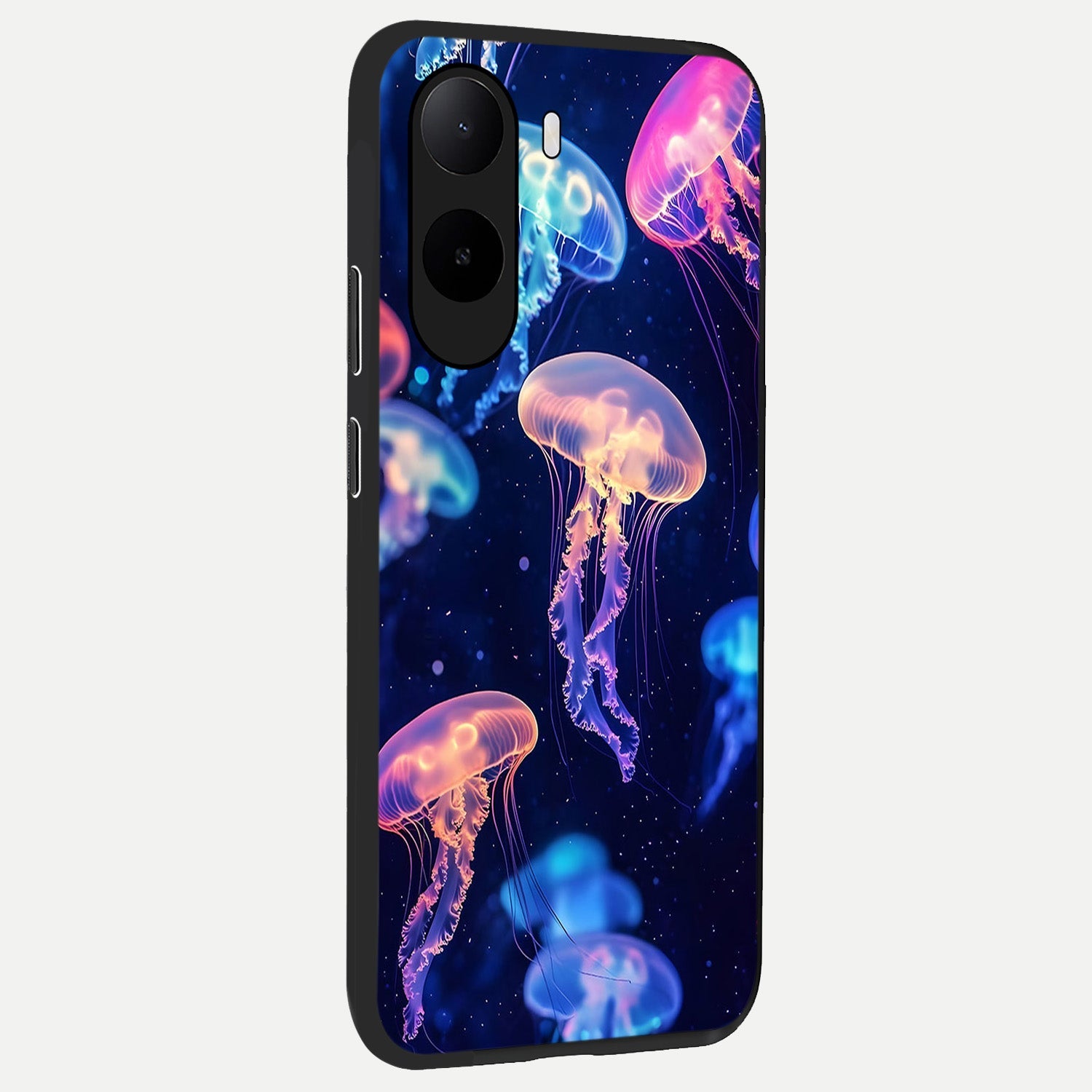  Jellyfish Pattern back cover For Poco C85x slim fit glass case with vibrant aesthetic design