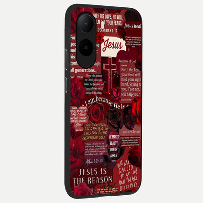  Jesus Love Heals back cover For Poco C85x slim fit glass case with vibrant aesthetic design