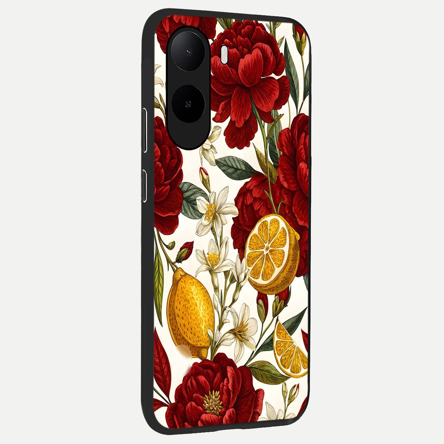  Lemon Rose Charm back cover For Poco C85x slim fit glass case with vibrant aesthetic design