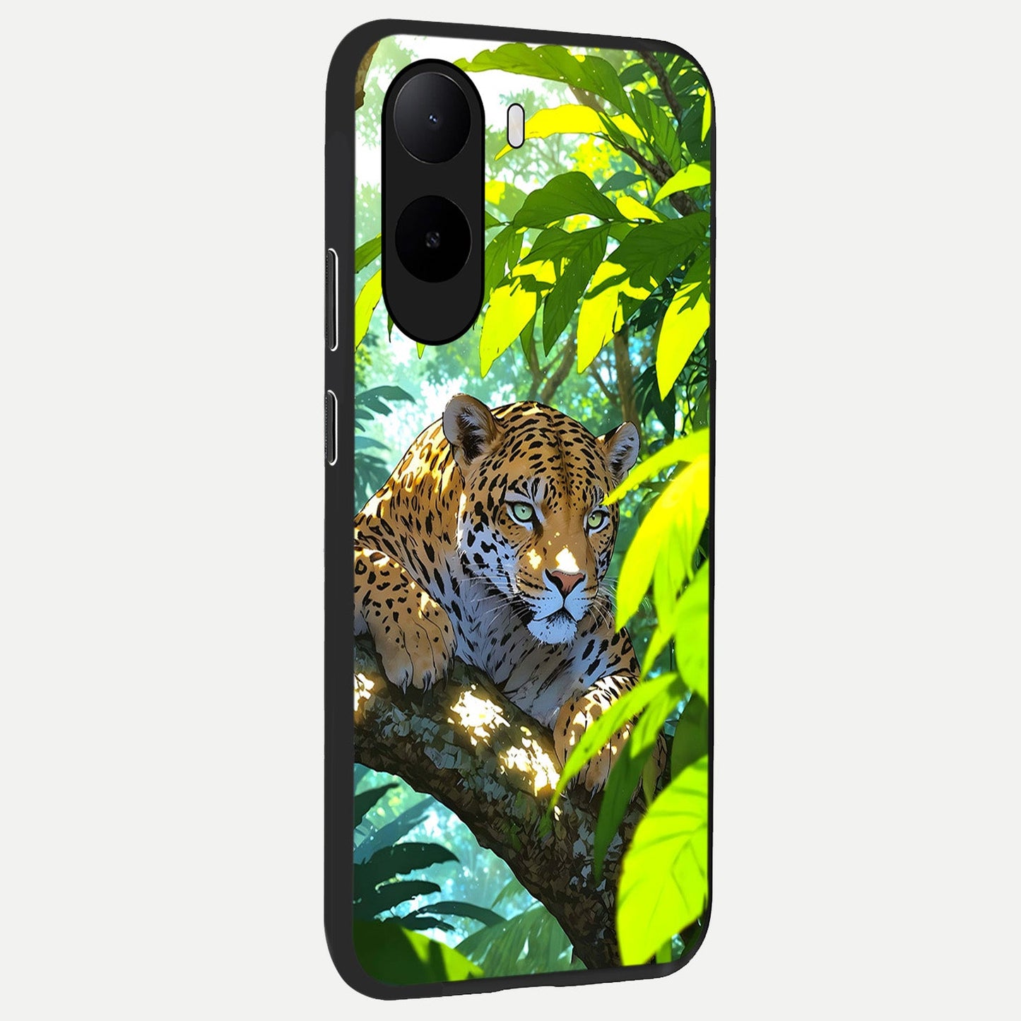  Leopard in Jungle back cover For Poco C85x slim fit glass case with vibrant aesthetic design