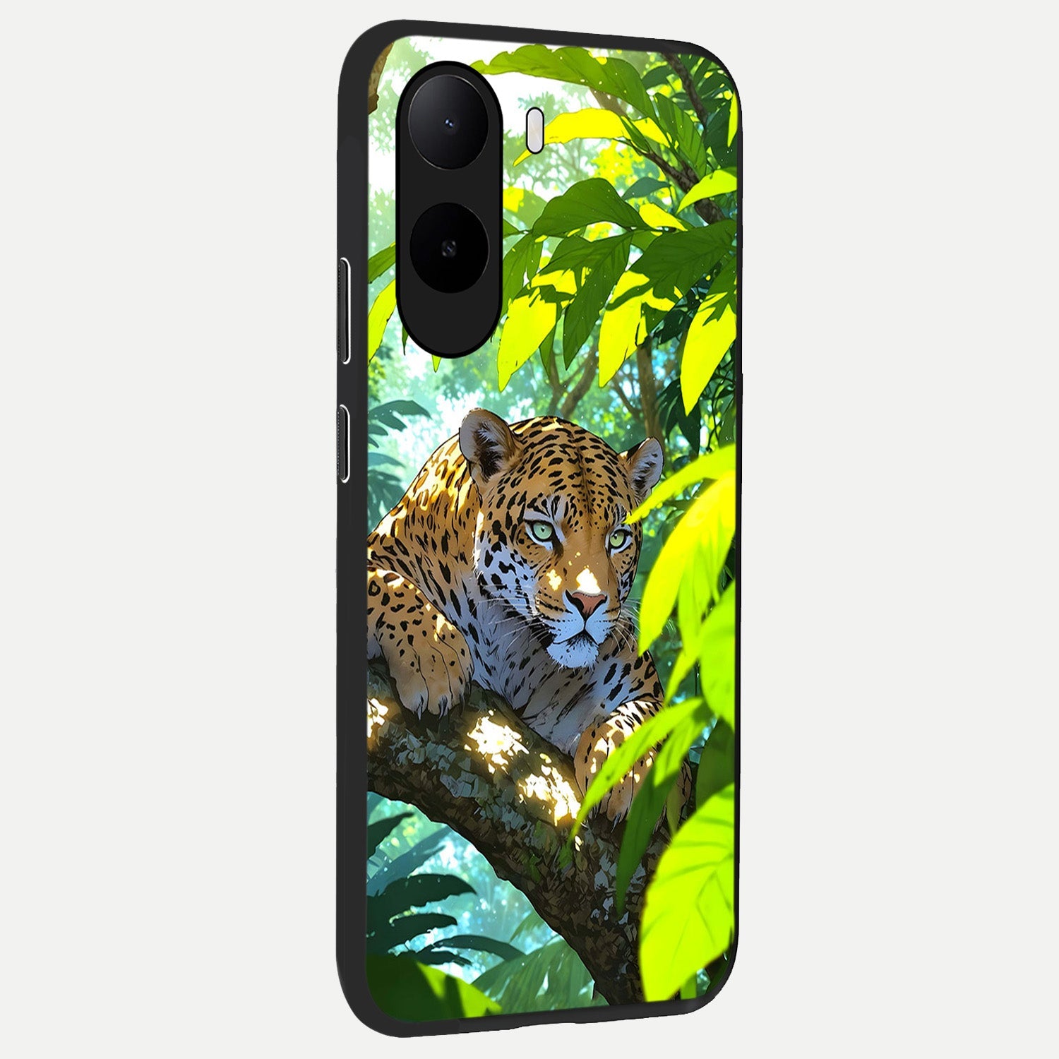  Leopard in Jungle back cover For Poco C85x slim fit glass case with vibrant aesthetic design