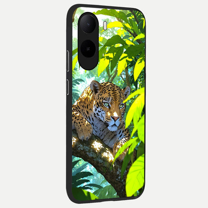  Leopard in Jungle back cover For Poco C85x slim fit glass case with vibrant aesthetic design
