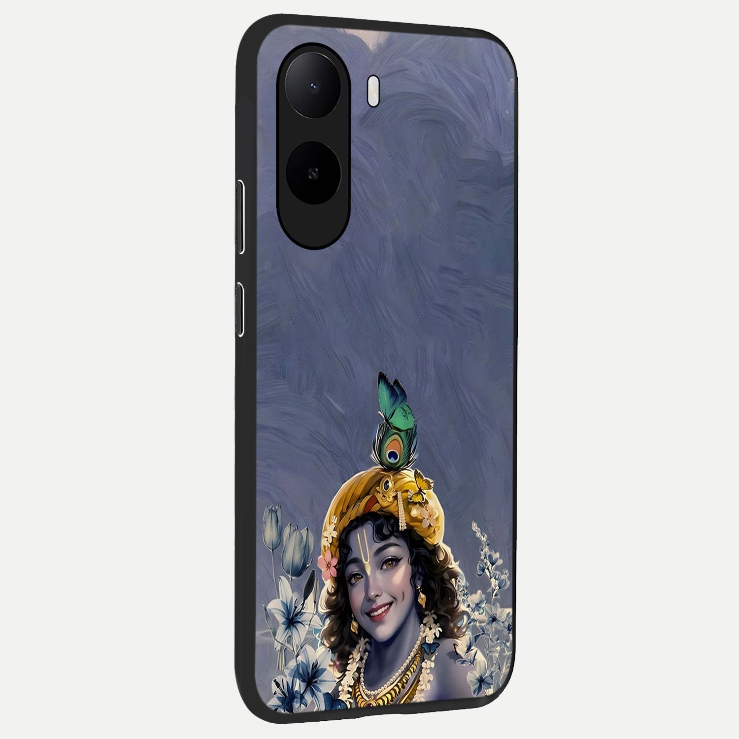  Lord Krishna back cover For Poco C85x slim fit glass case with vibrant aesthetic design