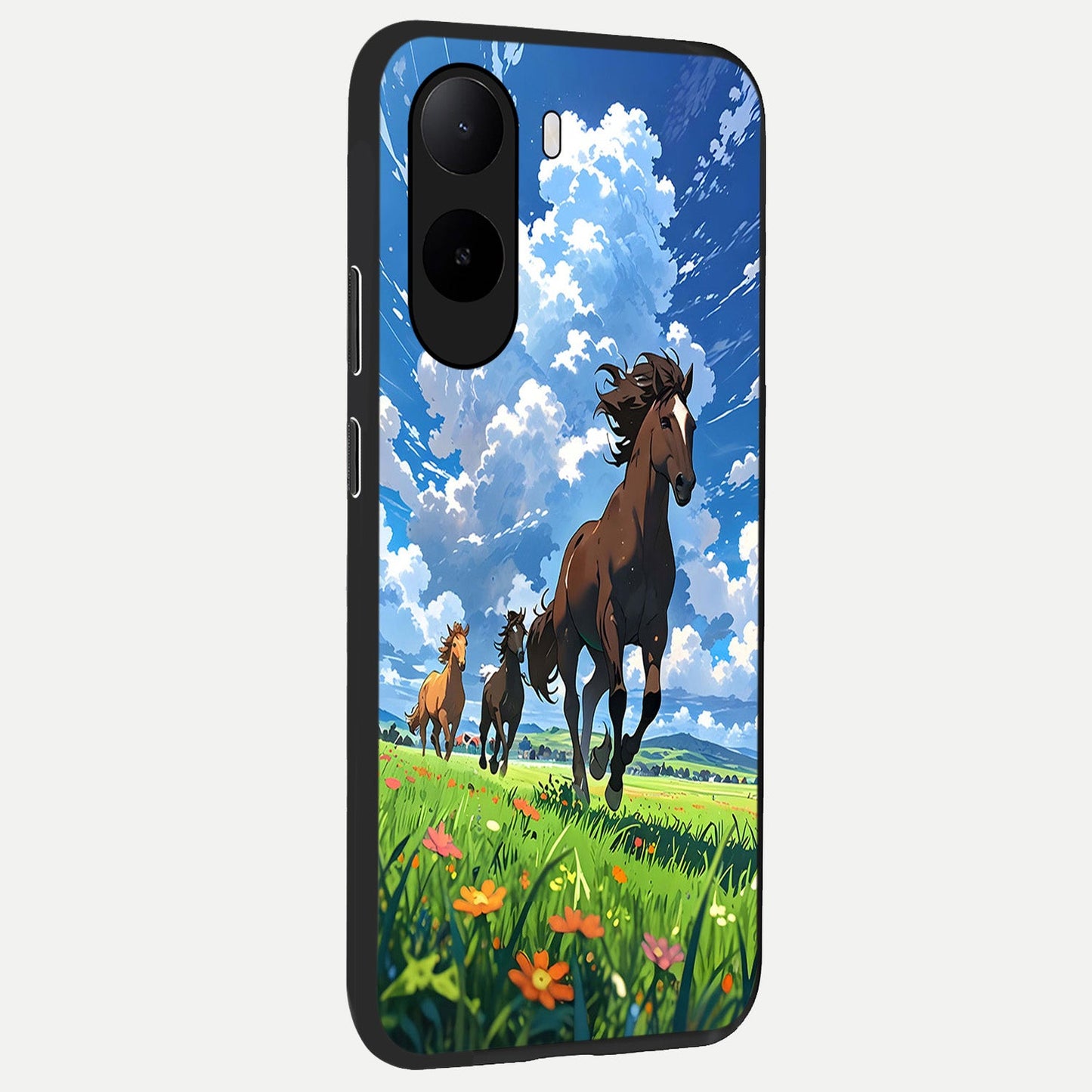  Majestic Horses Galloping back cover For Poco C85x slim fit glass case with vibrant aesthetic design